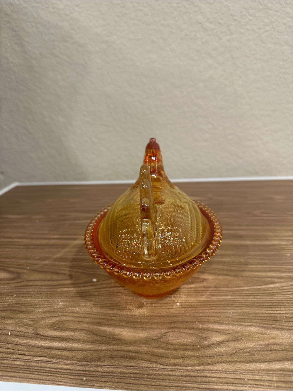 Amber Glass Hen-on-Nest Covered Dish – Decorative Amber Home Accent - Picture 5 of 7